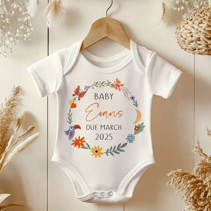 Personalised Baby Announcement With Wreath Bodysuit - Little Lili Store