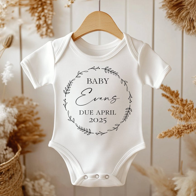 Personalised Baby Announcement With Wreath Bodysuit - Little Lili Store