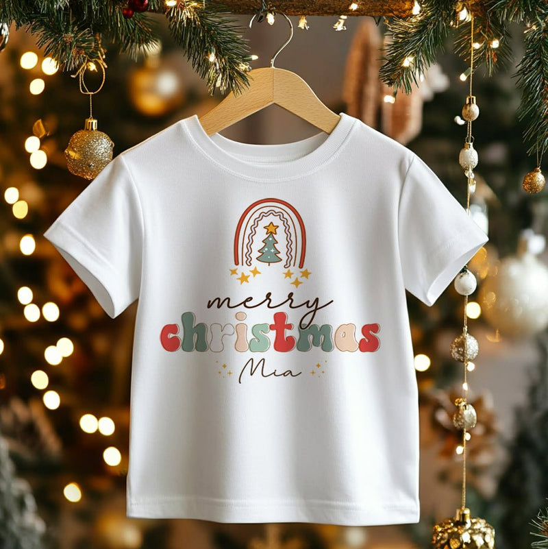 Personalised Christmas Retro Rainbow Toddler & Kids T Shirt - Little Lili Store