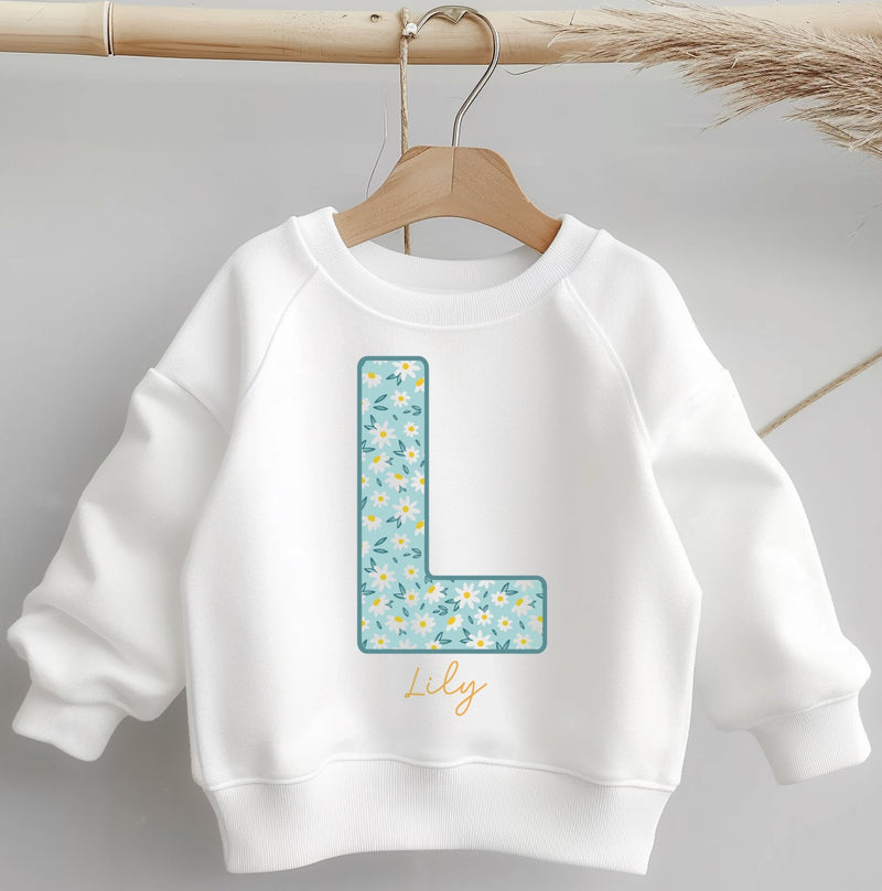 Personalised Name Blue Flowers Pattern Toddler & Kids Sweatshirt - Little Lili Store