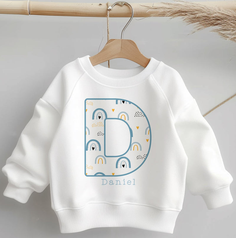 Personalised Name Blue Rainbow Theme Toddler & Kids Sweatshirt - Little Lili Store