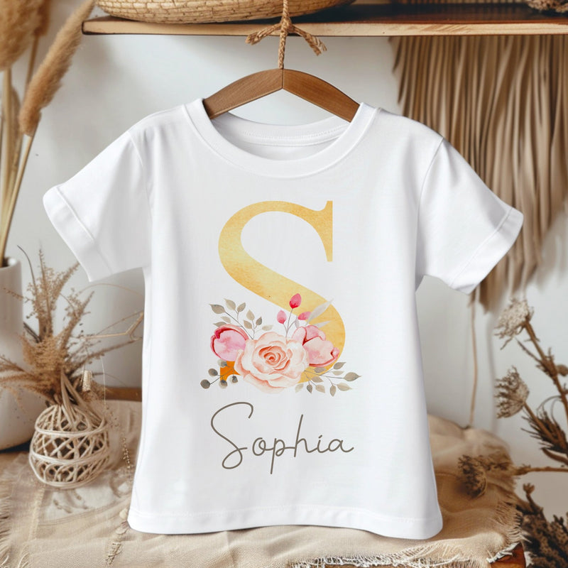 Personalised Name Boho Flower Toddler & Kids T Shirt - Little Lili Store