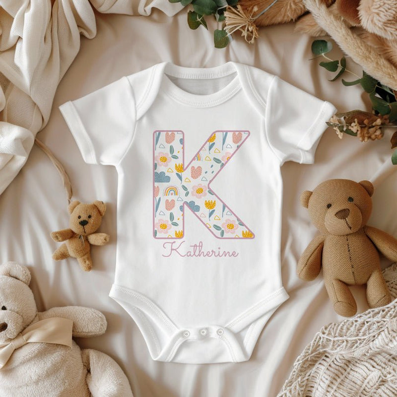 Personalised Name Boho Flowers Theme Baby Bodysuit - Little Lili Store