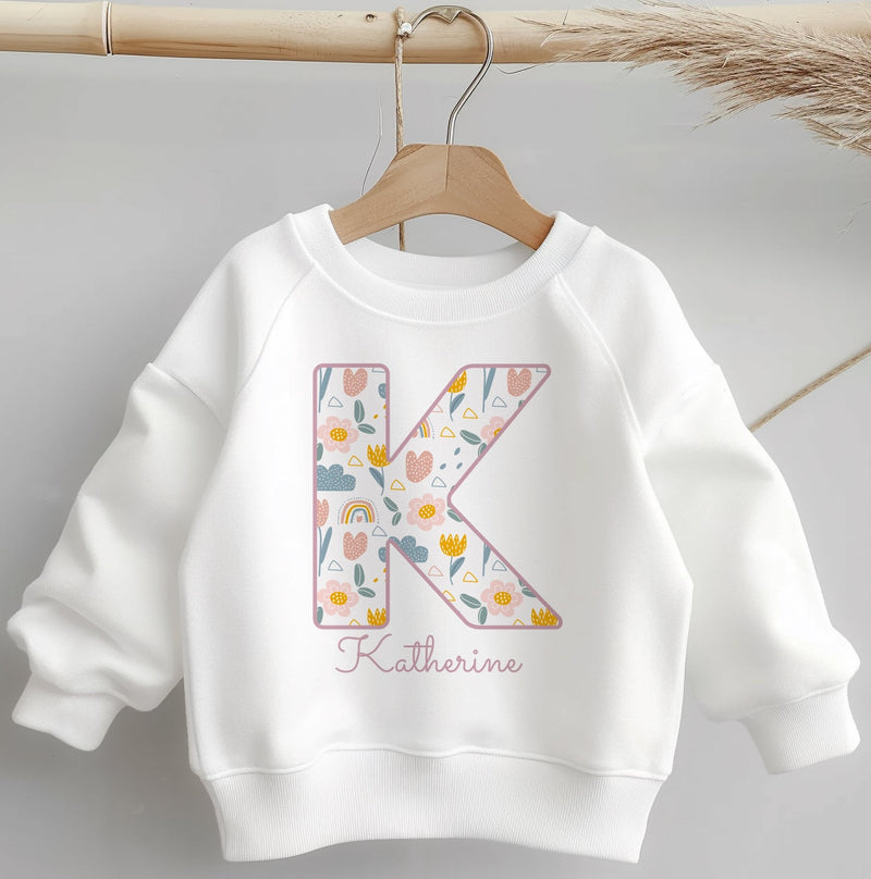 Personalised Name Boho Flowers Theme Toddler & Kids Sweatshirt - Little Lili Store