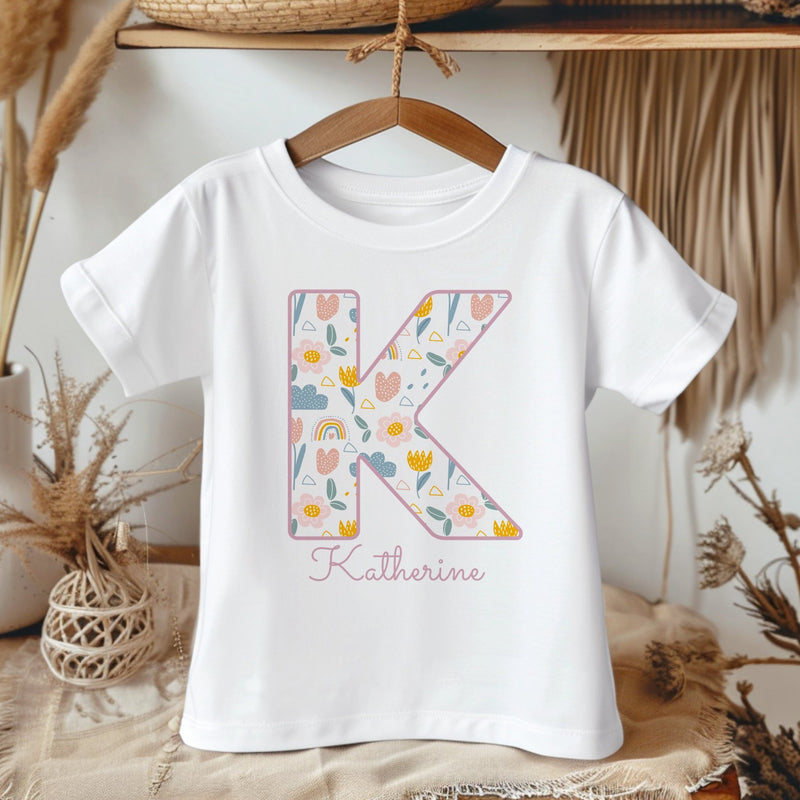 Personalised Name Boho Flowers Theme Toddler & Kids T Shirt - Little Lili Store