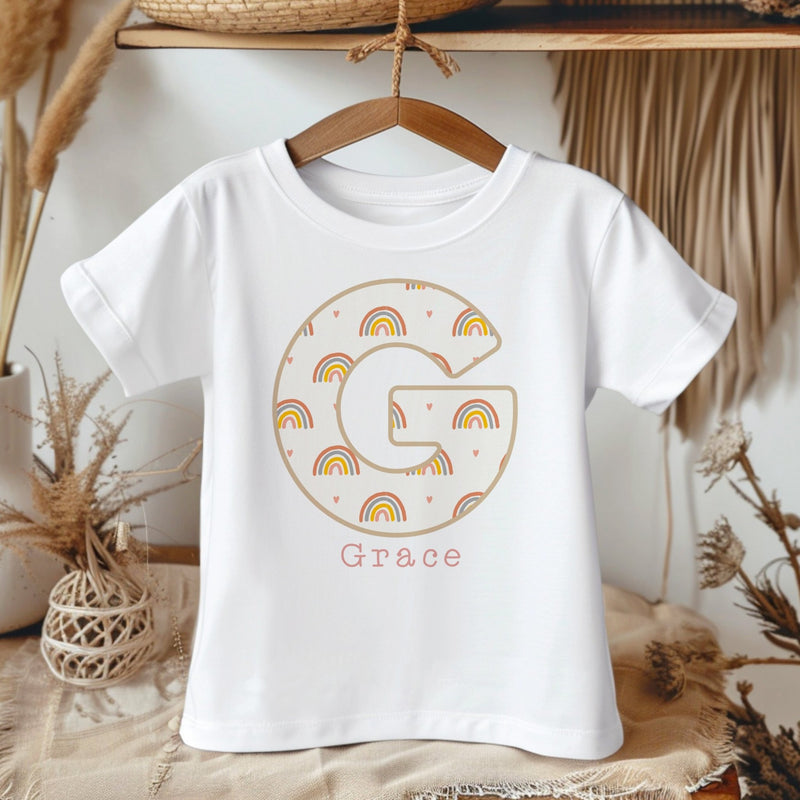 Personalised Name Boho Rainbow Theme Toddler & Kids T Shirt - Little Lili Store