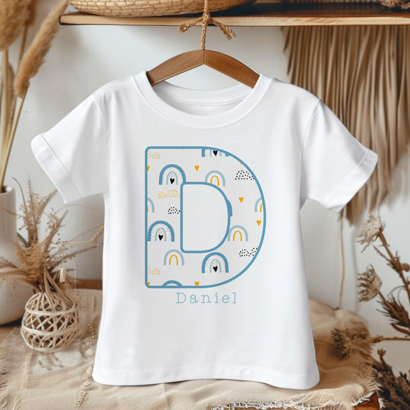 Personalised Name Boy Boho Rainbow Pattern Toddler & Kids T Shirt - Little Lili Store