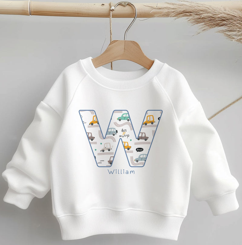 Personalised Name Cars Theme Toddler & Kids Sweatshirt - Little Lili Store