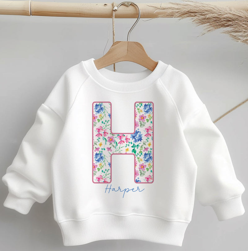 Personalised Name Colorful Flowers Pattern Toddler & Kids Sweatshirt - Little Lili Store