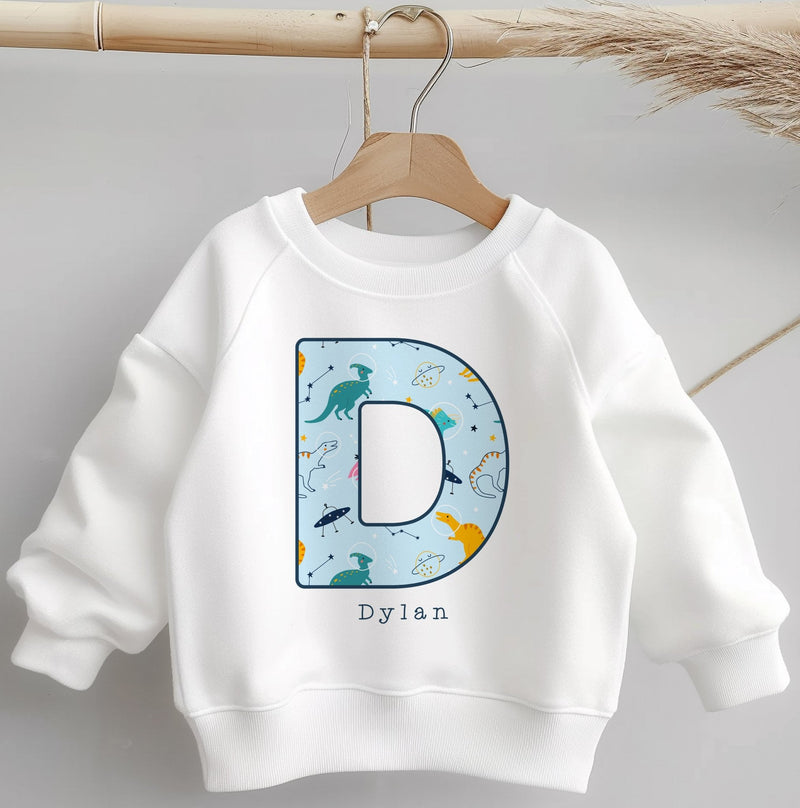 Personalised Name Dinosaurs & Universe Pattern Toddler & Kids Sweatshirt - Little Lili Store