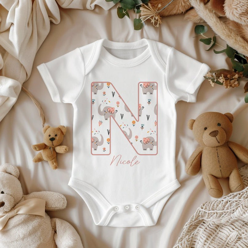 Personalised Name Elephant Girl Baby Bodysuit - Little Lili Store