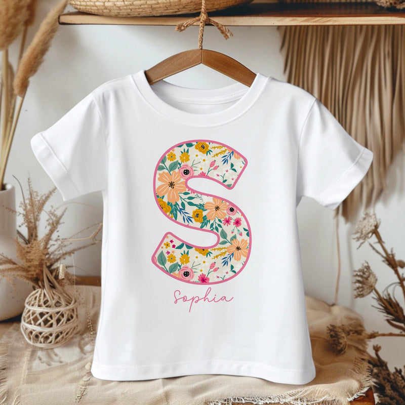 Personalised Name Floral Pattern Toddler & Kids T Shirt - Little Lili Store