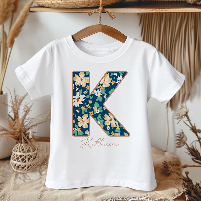 Personalised Name Floral Pattern Toddler & Kids T Shirt - Little Lili Store