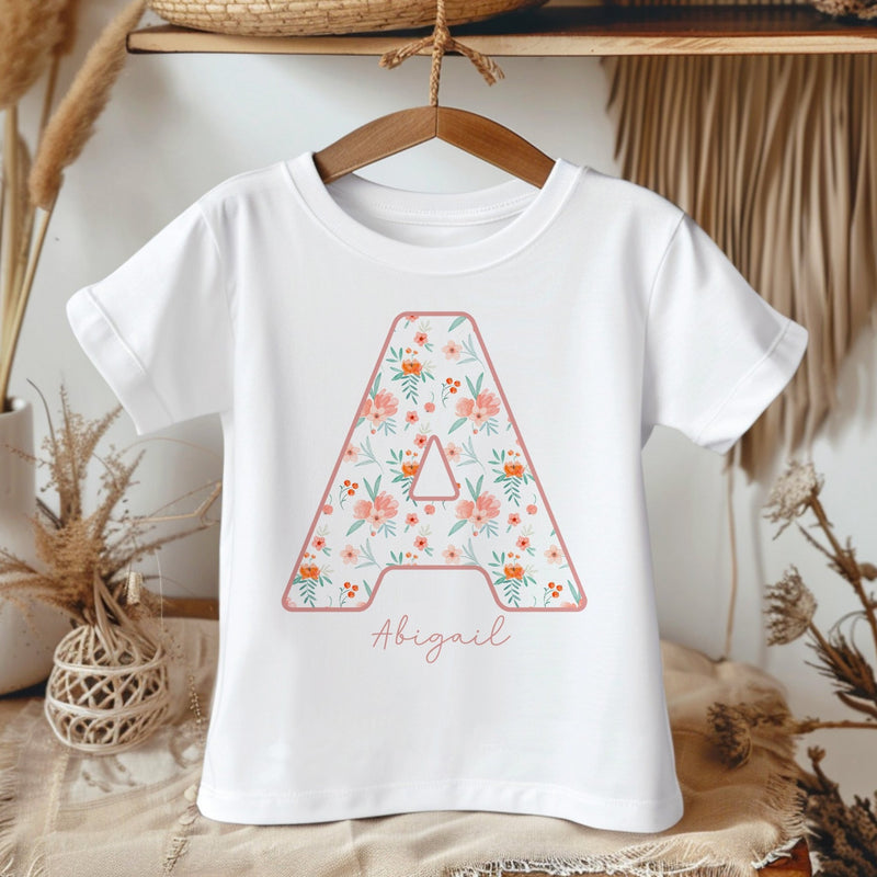 Personalised Name Floral Theme Toddler & Kids T Shirt - Little Lili Store