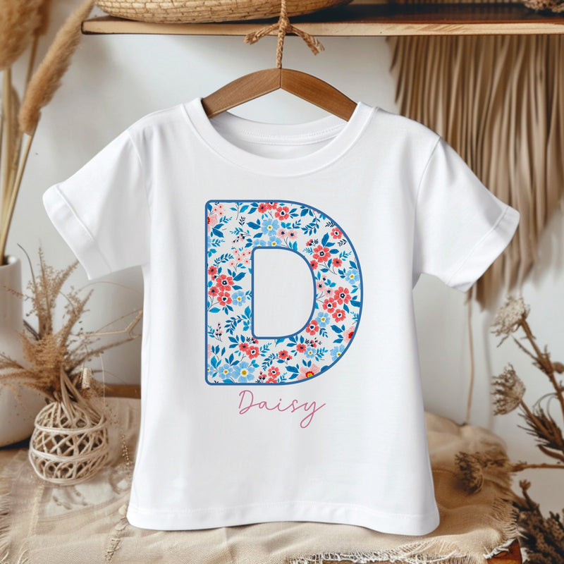 Personalised Name Floral Theme Toddler & Kids T Shirt - Little Lili Store