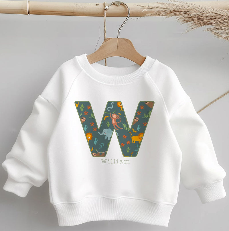 Personalised Name Jungle Animals Pattern Toddler & Kids Sweatshirt - Little Lili Store