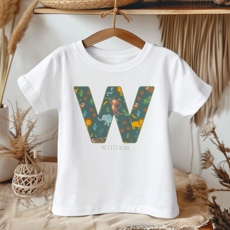 Personalised Name Jungle Animals Pattern Toddler & Kids T Shirt - Little Lili Store