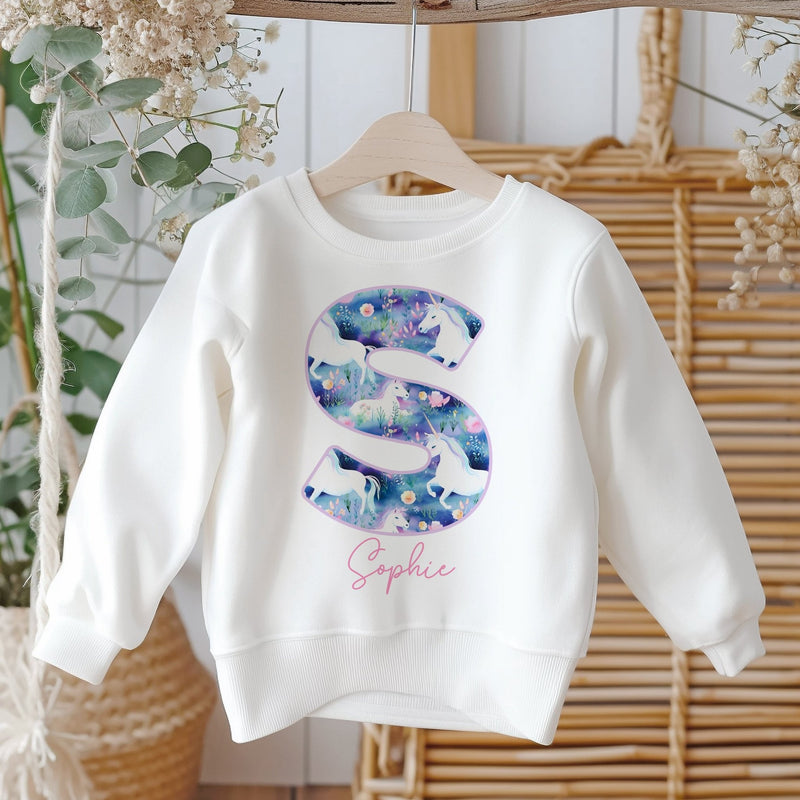 Personalised Name Magical Unicorns Pattern Toddler & Kids Sweatshirt - Little Lili Store