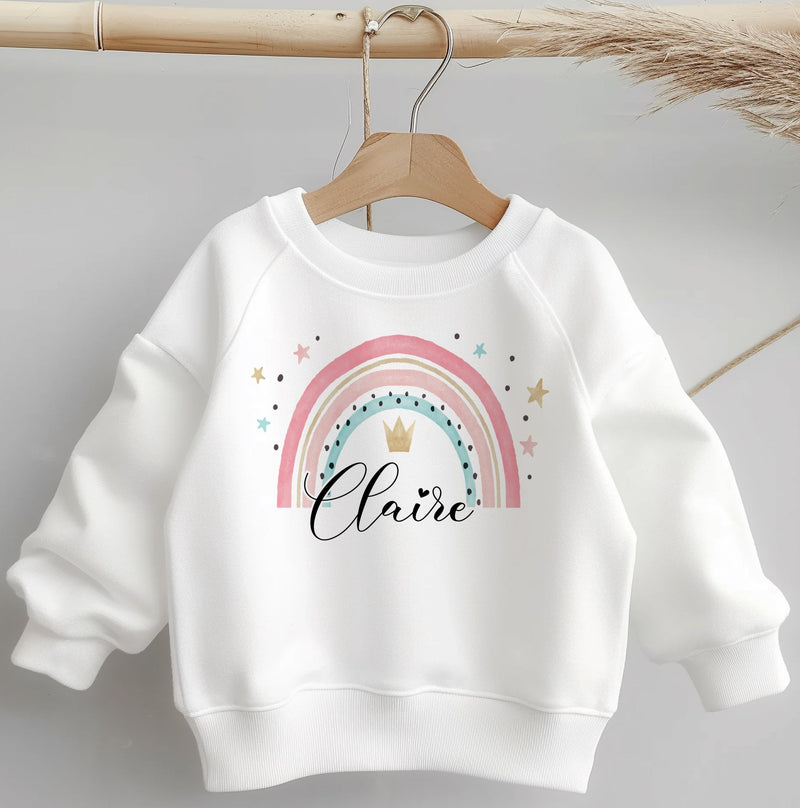 Personalised Name Pink Rainbow Toddler & Kids Sweatshirt - Little Lili Store