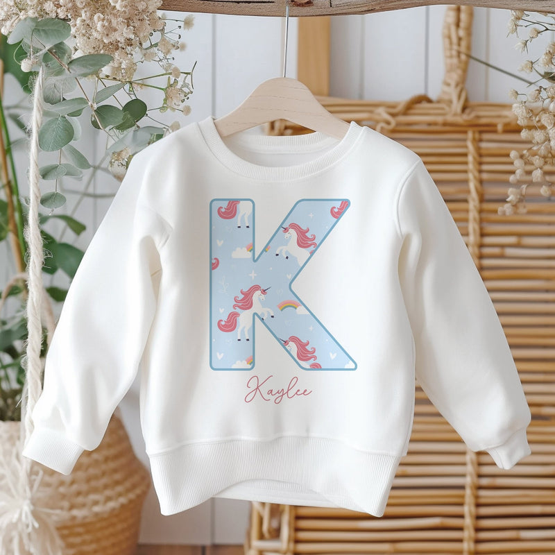 Personalised Name Rainbow Unicorn Pattern Toddler & Kids Sweatshirt - Little Lili Store