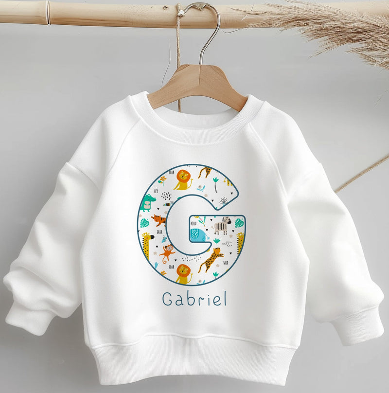 Personalised Name Safari Animals Theme Toddler & Kids Sweatshirt - Little Lili Store