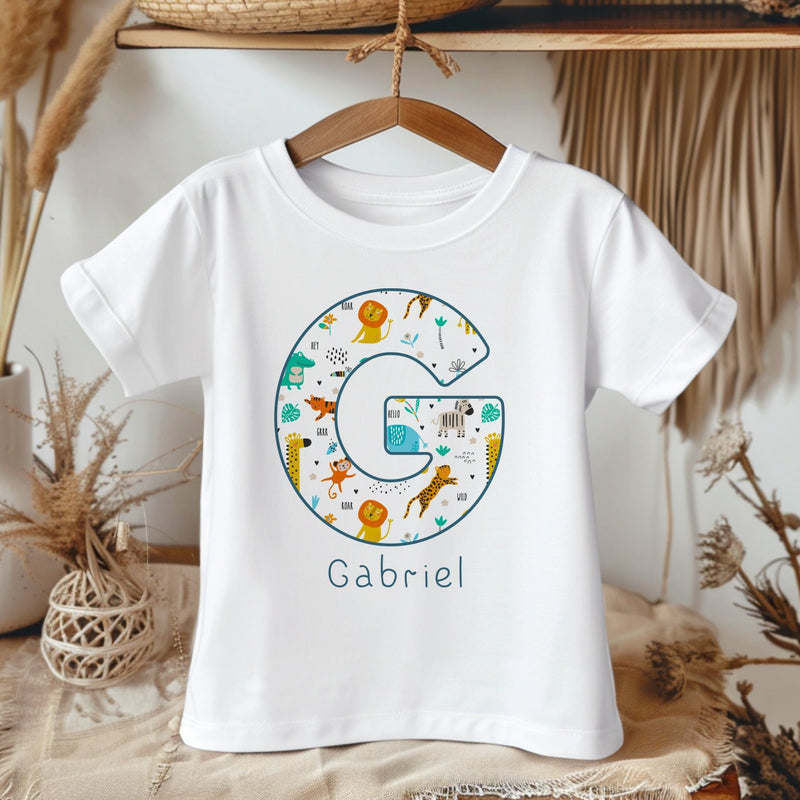 Personalised Name Safari Animals Theme Toddler & Kids T Shirt - Little Lili Store