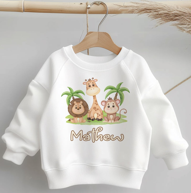 Personalised Name Safari Animals Toddler & Kids Sweatshirt - Little Lili Store