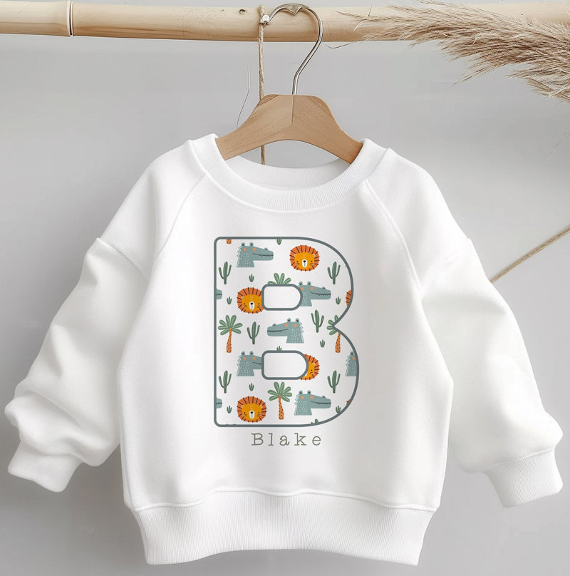 Personalised Name Safari Lion Crocodile Pattern Toddler & Kids Sweatshirt - Little Lili Store