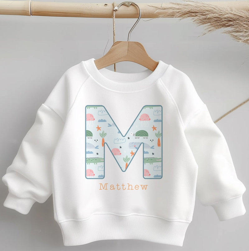 Personalised Name Sea Animals Pattern Toddler & Kids Sweatshirt - Little Lili Store