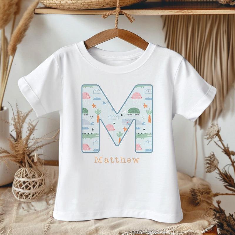 Personalised Name Sea Animals Pattern Toddler & Kids T Shirt - Little Lili Store