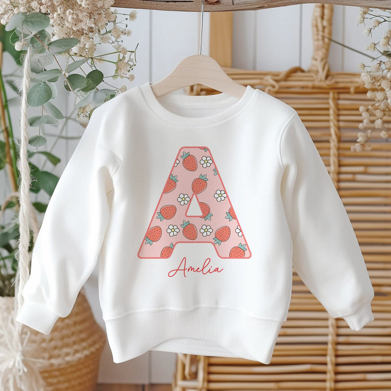 Personalised Name Strawberry Pattern Toddler & Kids Sweatshirt - Little Lili Store