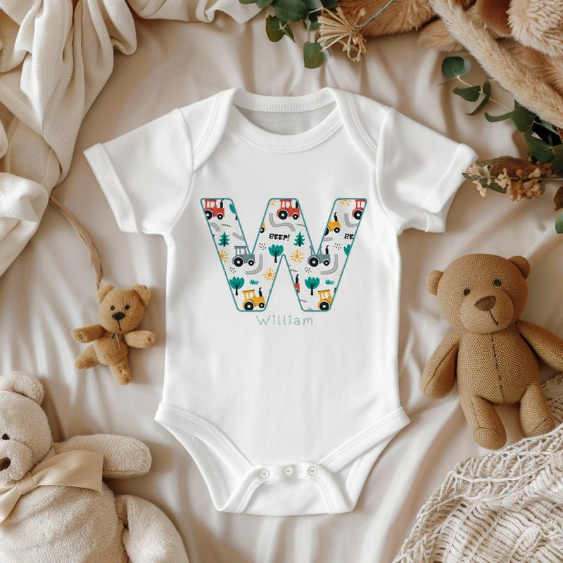 Personalised Name Tractor Theme Baby Bodysuit - Little Lili Store