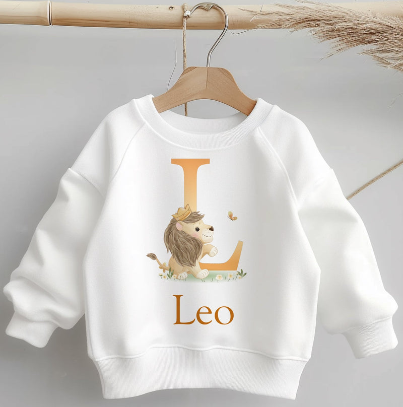 Personalised Name With Initial Lion Theme Toddler & Kids Sweatshirt - Little Lili Store