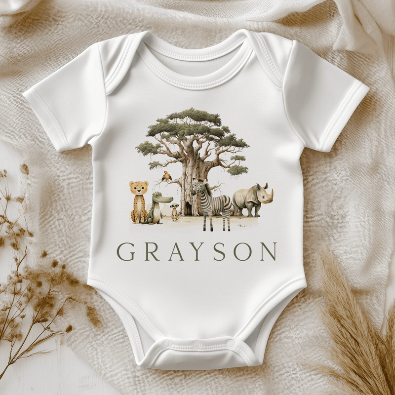 Safari Animals Personalised Baby Bodysuit - Little Lili Store