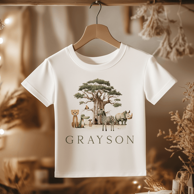 Safari Animals Personalised Toddler & Kids T Shirt - Little Lili Store