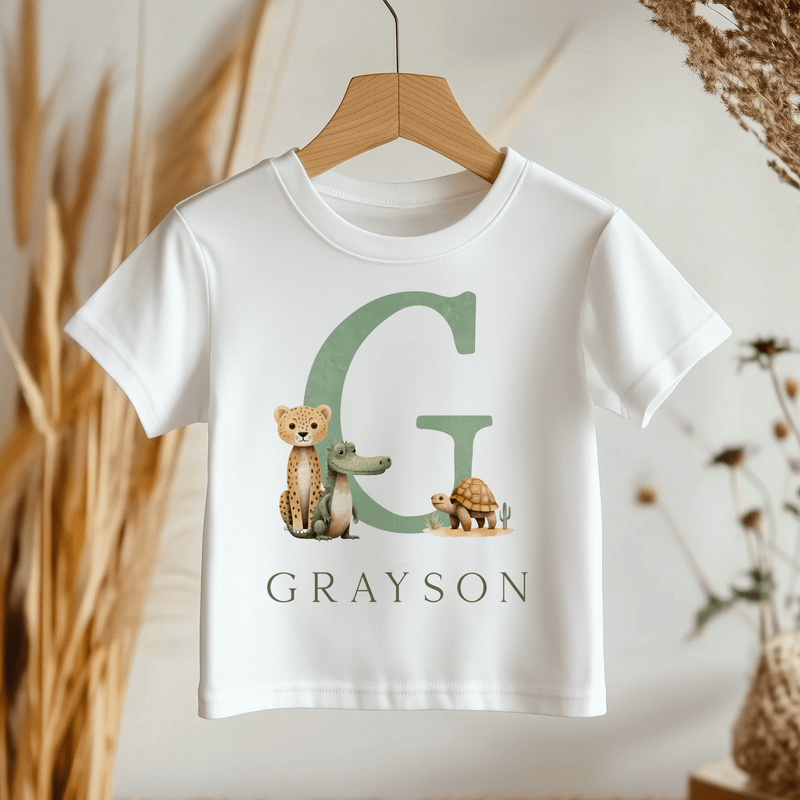 Safari Theme With Initial Personalised Toddler & Kids T Shirt - Little Lili Store