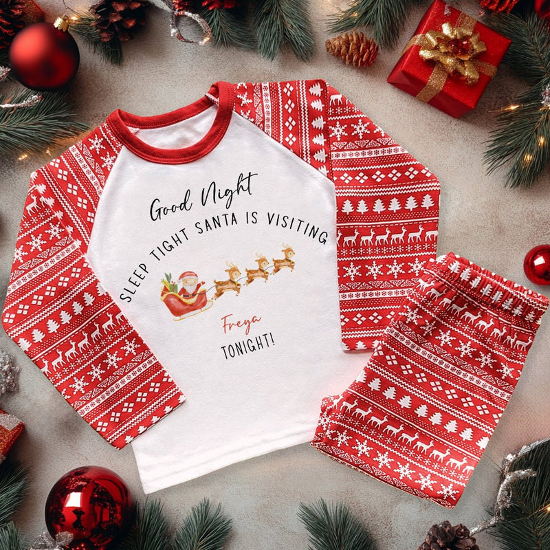 Santa Is Visitng Christmas Personalised Kids Pyjamas Set - Little Lili Store