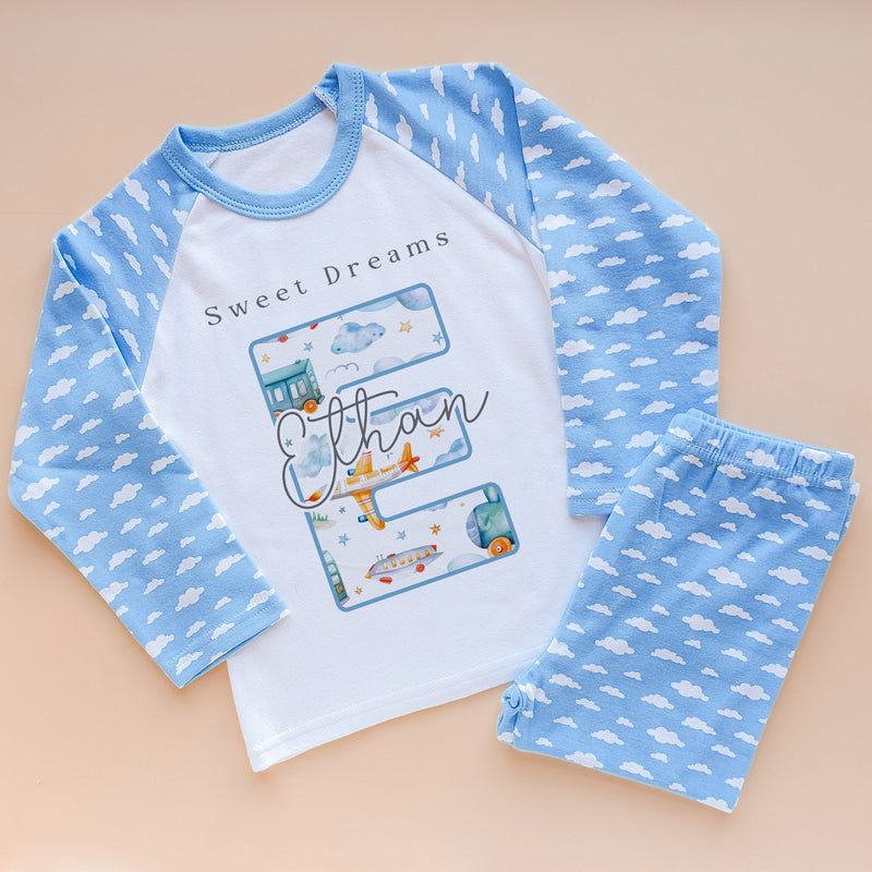 Sweet Dreams Air Planes & Trains Pattern Personalised Pyjamas Set - Little Lili Store