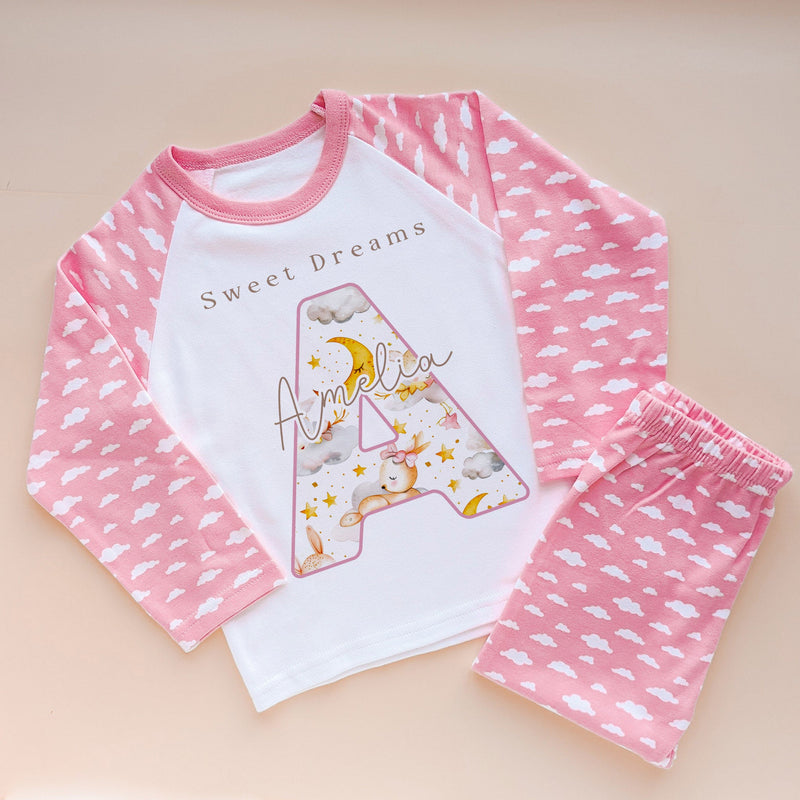 Sweet Dreams Animals Pattern Personalised Name Pink Pyjamas Set - Little Lili Store