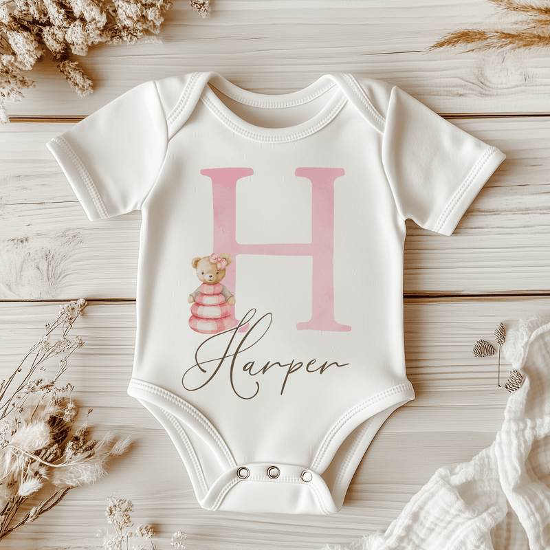 Teddy Bear Girl Personalised Baby Bodysuit - Little Lili Store