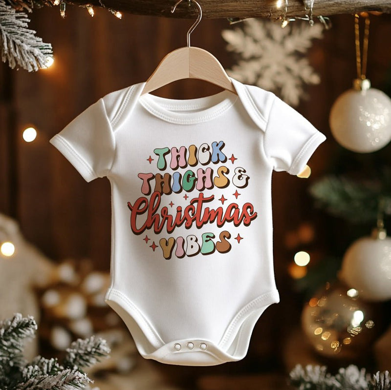 Thick Thighs & Christmas Vibes Retro Baby Bodysuit - Little Lili Store