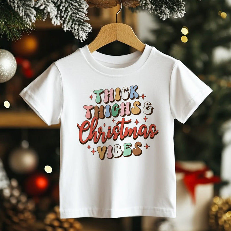 Thick Thighs & Christmas Vibes Retro Toddler & Kids T Shirt - Little Lili Store