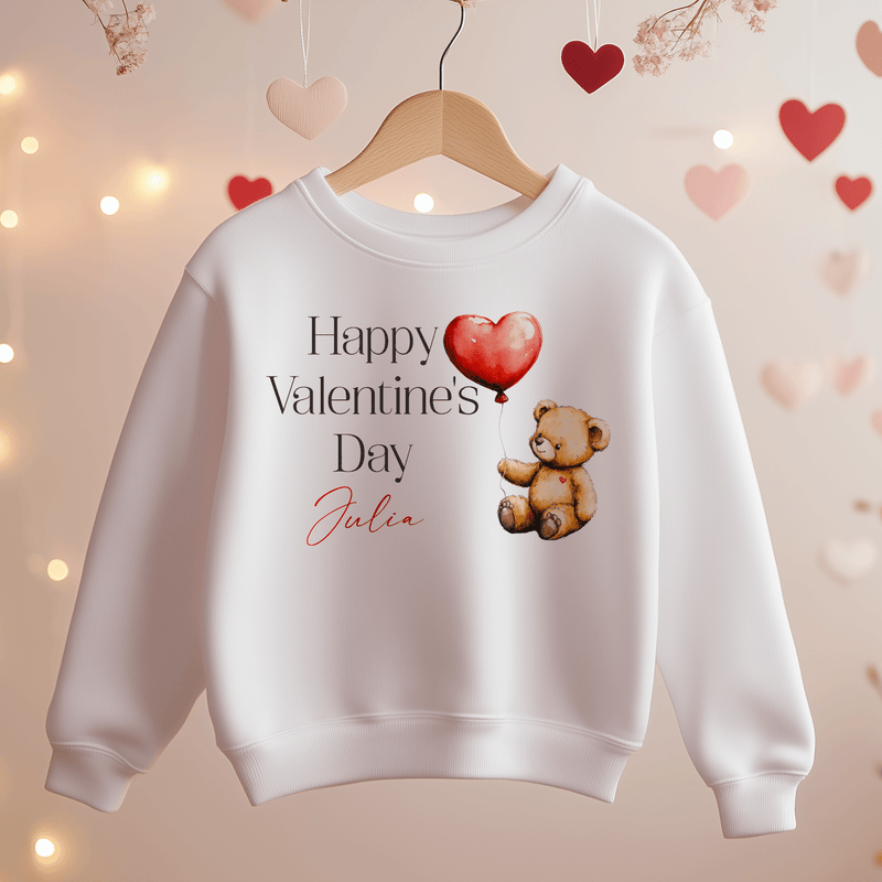 Valentines Day Cute Teddy Bear Personalised Toddler & Kids Sweatshirt - Little Lili Store