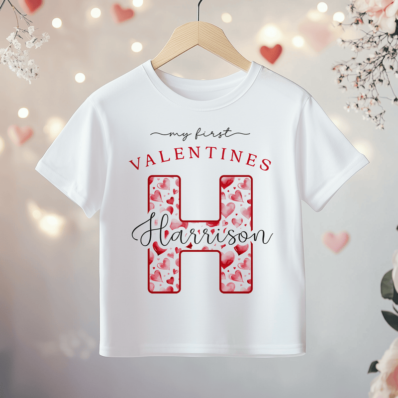 Valentines Day Heart Pattern Personalised Toddler & Kids T Shirt - Little Lili Store