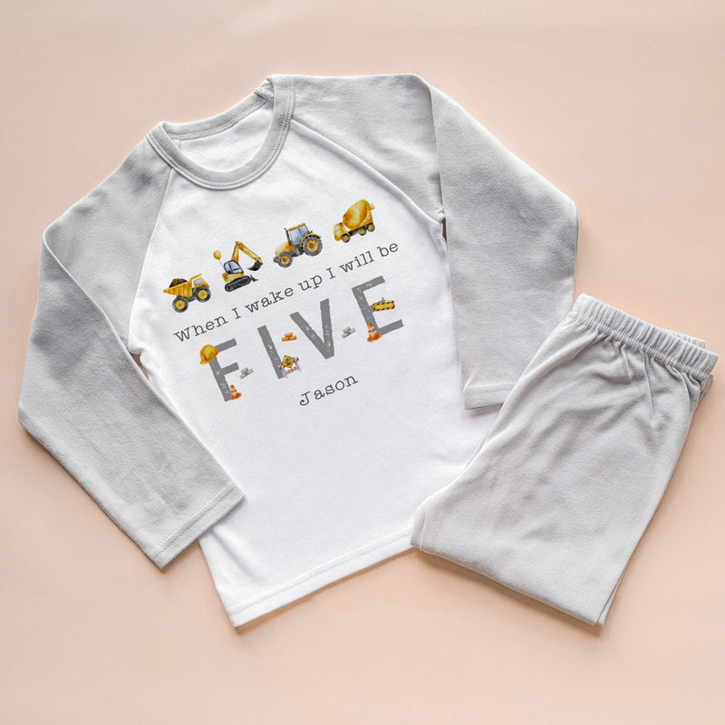 When I Wake Up I Will Be Five Personalised Birthday Construction / Builder Pyjamas Set - Little Lili Store