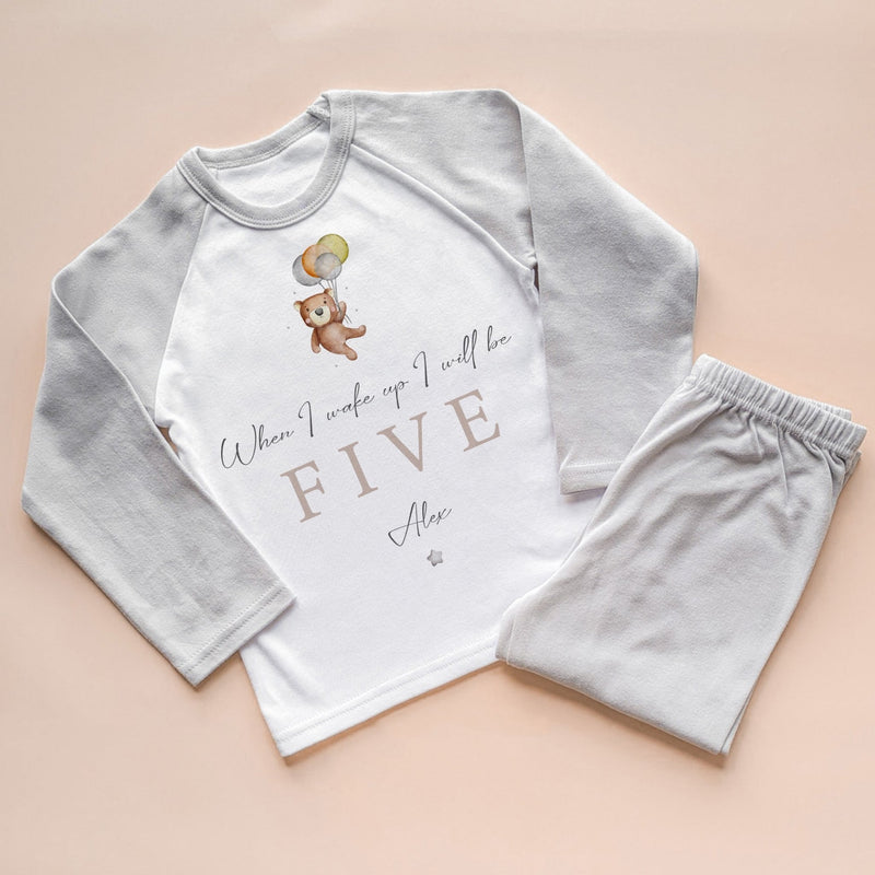 When I Wake Up I Will Be Five Personalised Birthday Teddy Bear Pyjamas Set - Little Lili Store