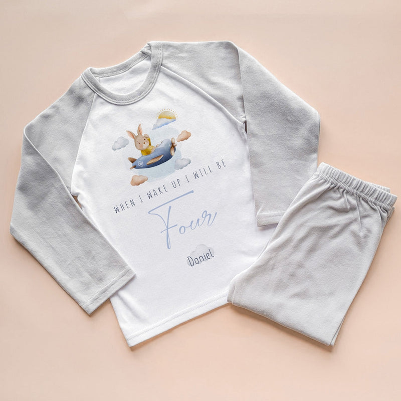 When I Wake Up I Will Be Four Personalised Birthday Bunny Pyjamas Set - Little Lili Store