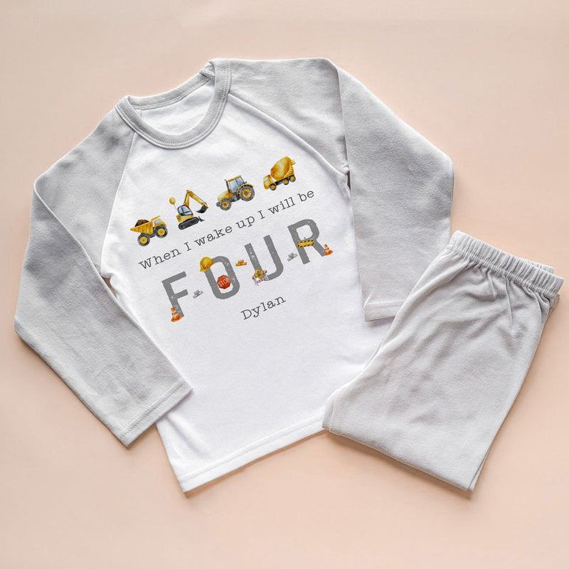 When I Wake Up I Will Be Four Personalised Birthday Construction / Builder Pyjamas Set - Little Lili Store