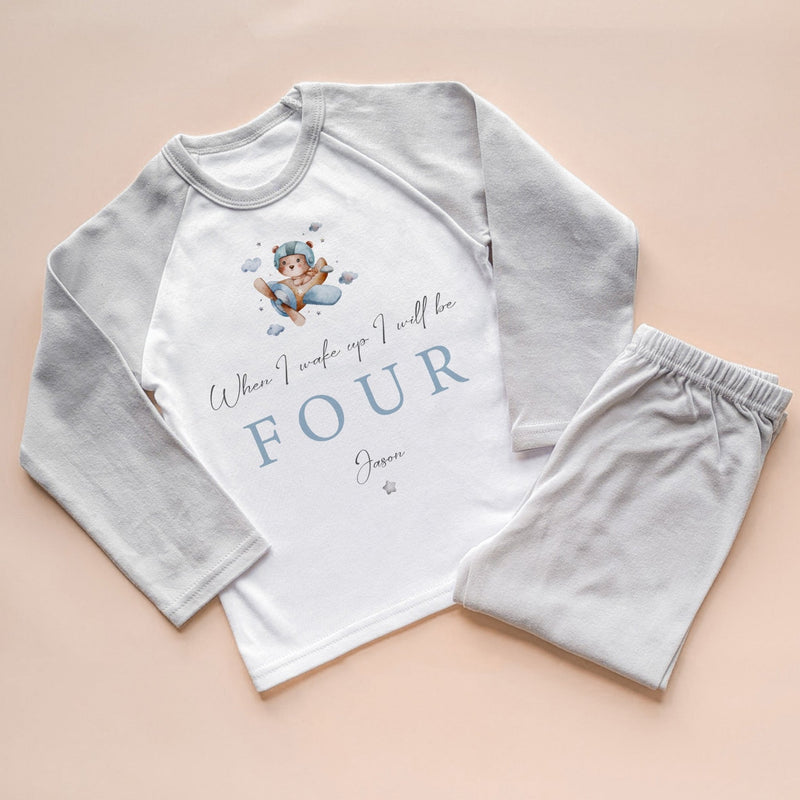 When I Wake Up I Will Be Four Personalised Birthday Flying Bear Pyjamas Set - Little Lili Store