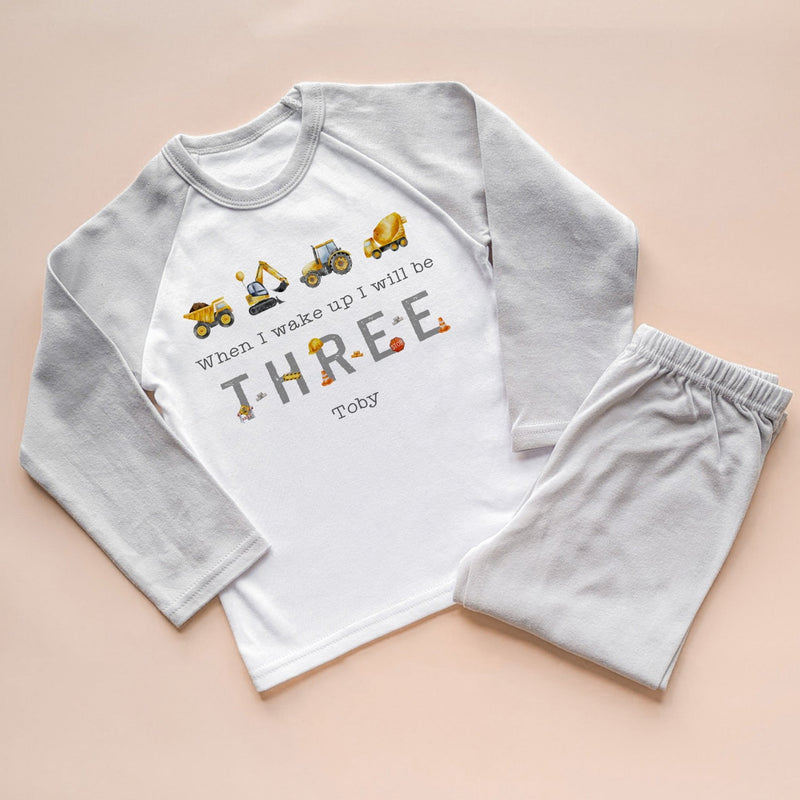 When I Wake Up I Will Be Three Personalised Birthday Construction / Builder Pyjamas Set - Little Lili Store